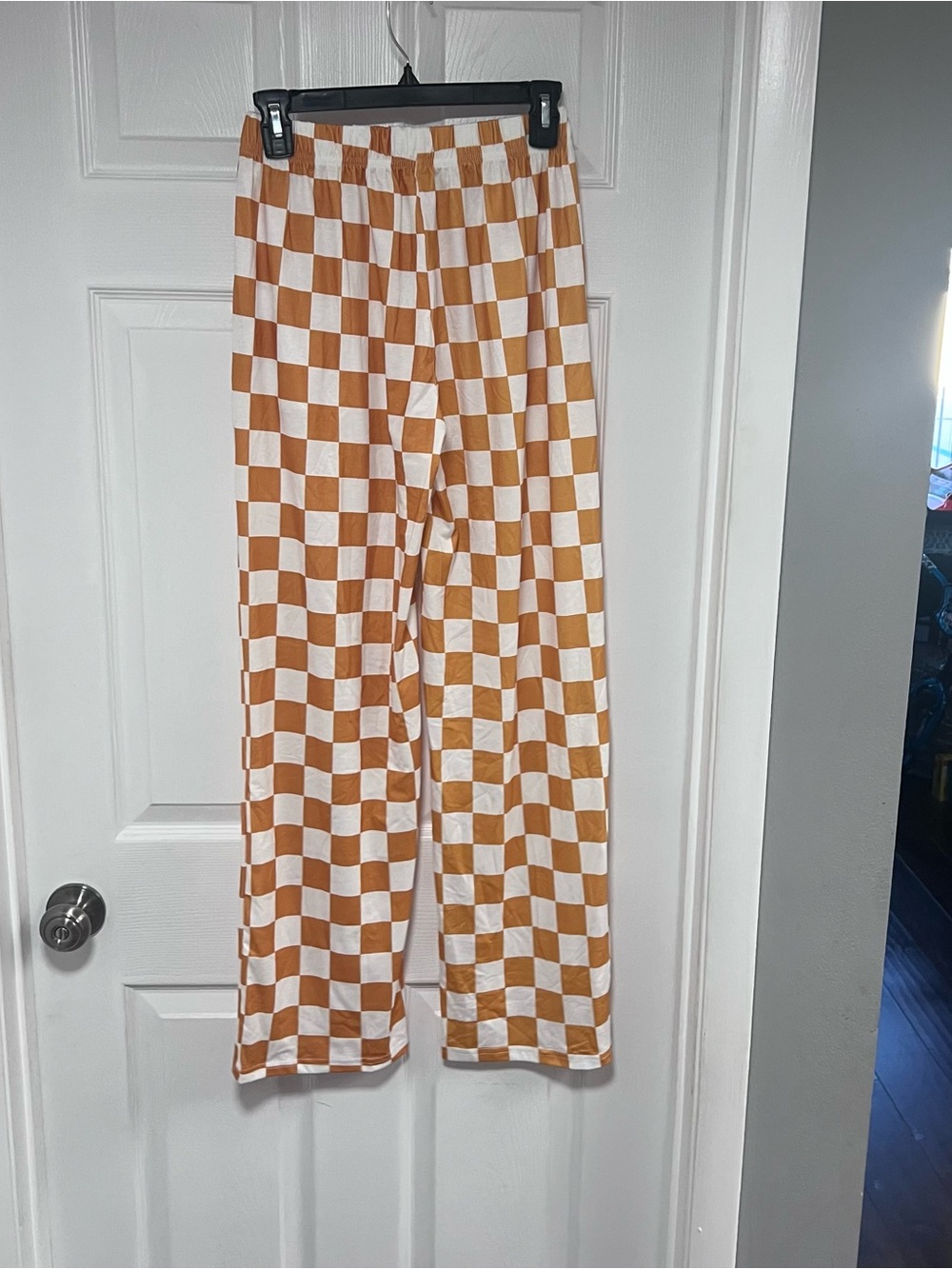 Checkerboard Wide-Leg Pants in White and Golden Yellow Checkered Size S - Picture 4 of 5